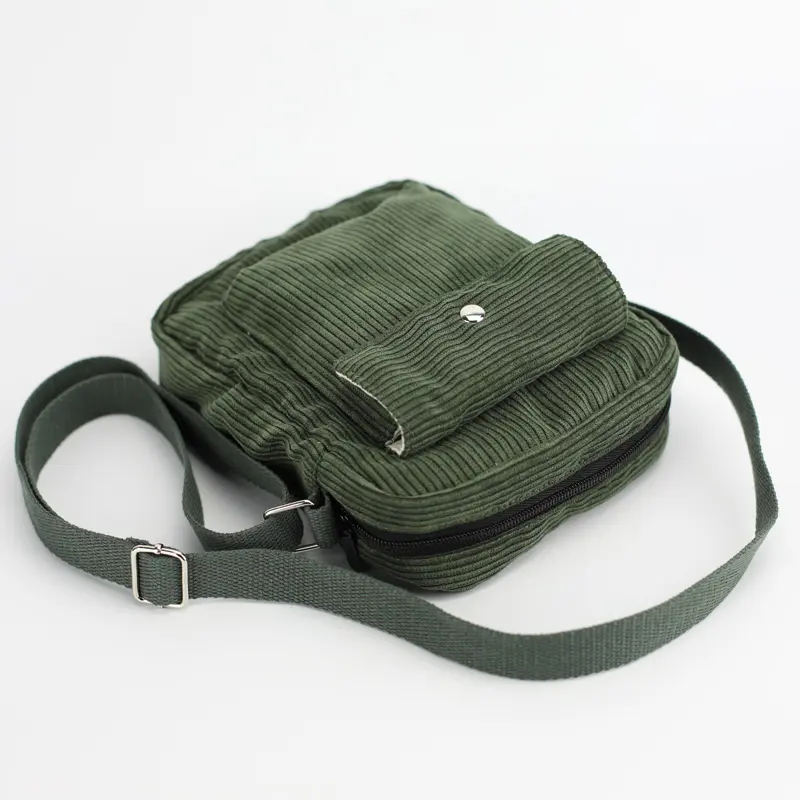 Women Corduroy Flap Shoulder Bag Canvas Lining Cute Small Crossbody Messenger Bags Stripes Cloth Zipper Purse Handbag For Girls
