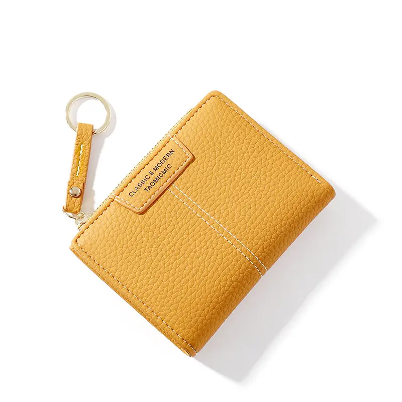 Women Soft Short Wallet Quality PU Leather Female Small Slim Coin Purse Card Holder Keychain Zipper Design Mini Square Money Bag