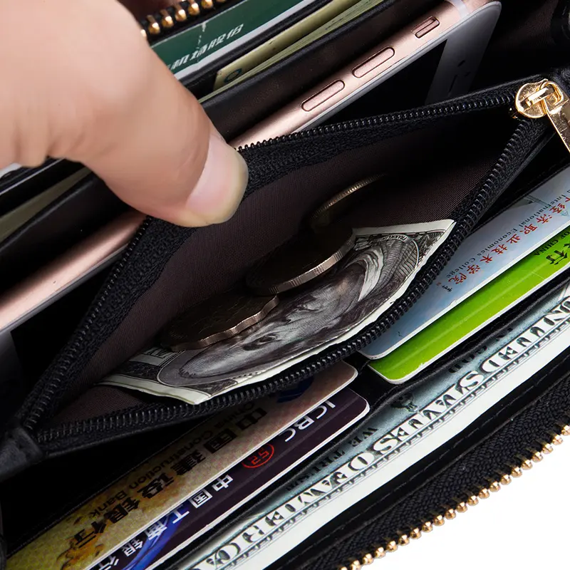Genuine Leather Women Solid Long Wallets Ladies Tassel Design Clutch Female Phone Money Bag Coin Zipper Purse Rfid Card Holder
