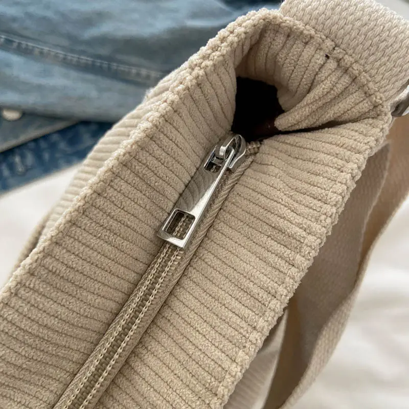 Women Corduroy Shoulder Bag Cute Handbag Big Tote Large Capacity Female Soft Thick Stripe Cloth Purse College Girl Backpacks