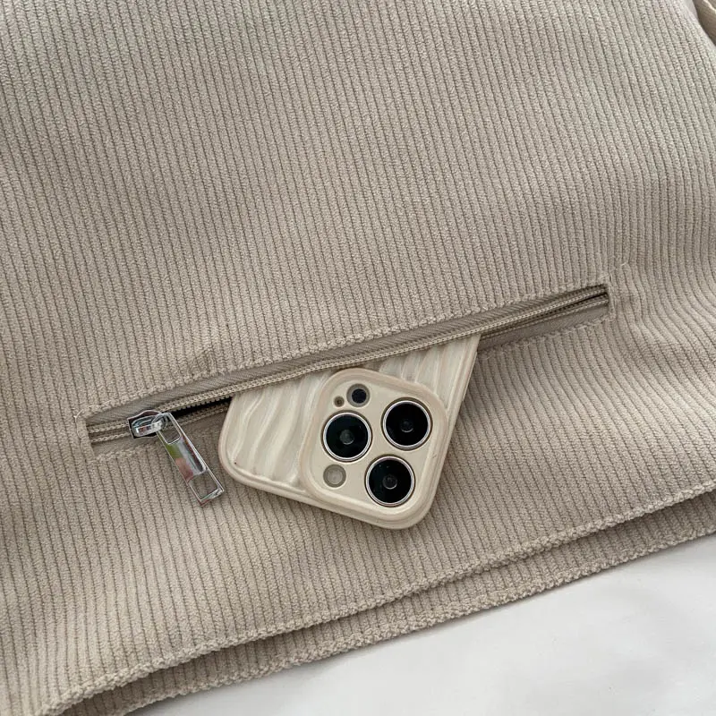 Women Corduroy Shoulder Bag Cute Handbag Big Tote Large Capacity Female Soft Thick Stripe Cloth Purse College Girl Backpacks