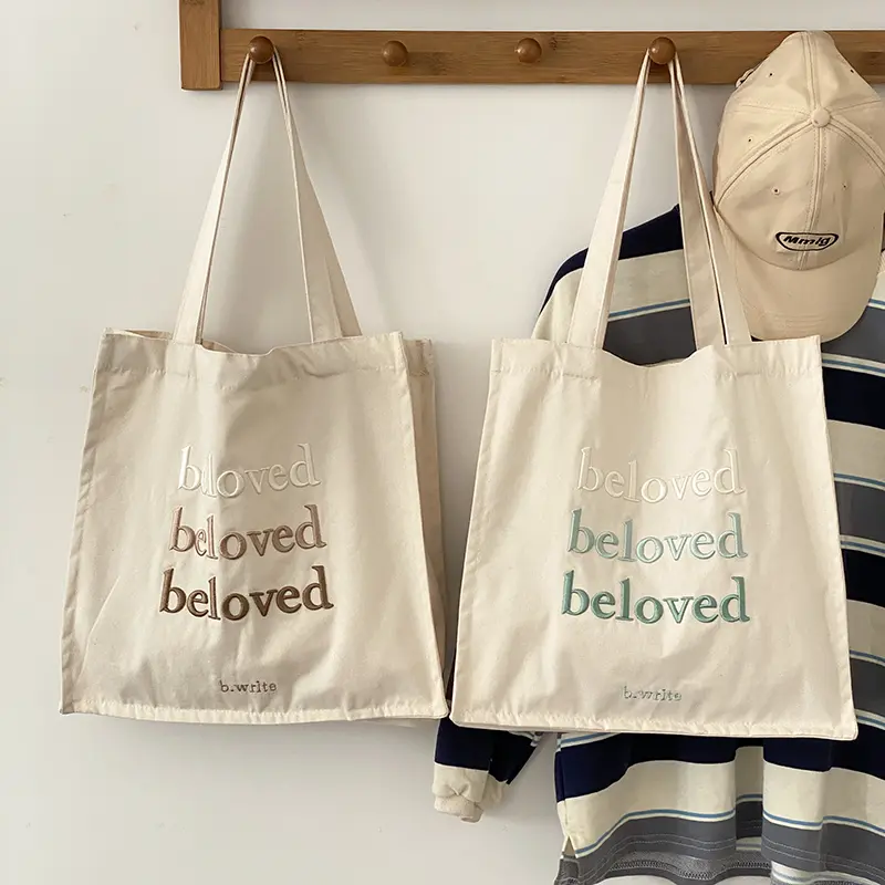 Women Canvas Shoulder Bag Beloved Embroidery Daily Shopping Bags Students Books Bag Thick Cotton Cloth Handbags Tote For Girls