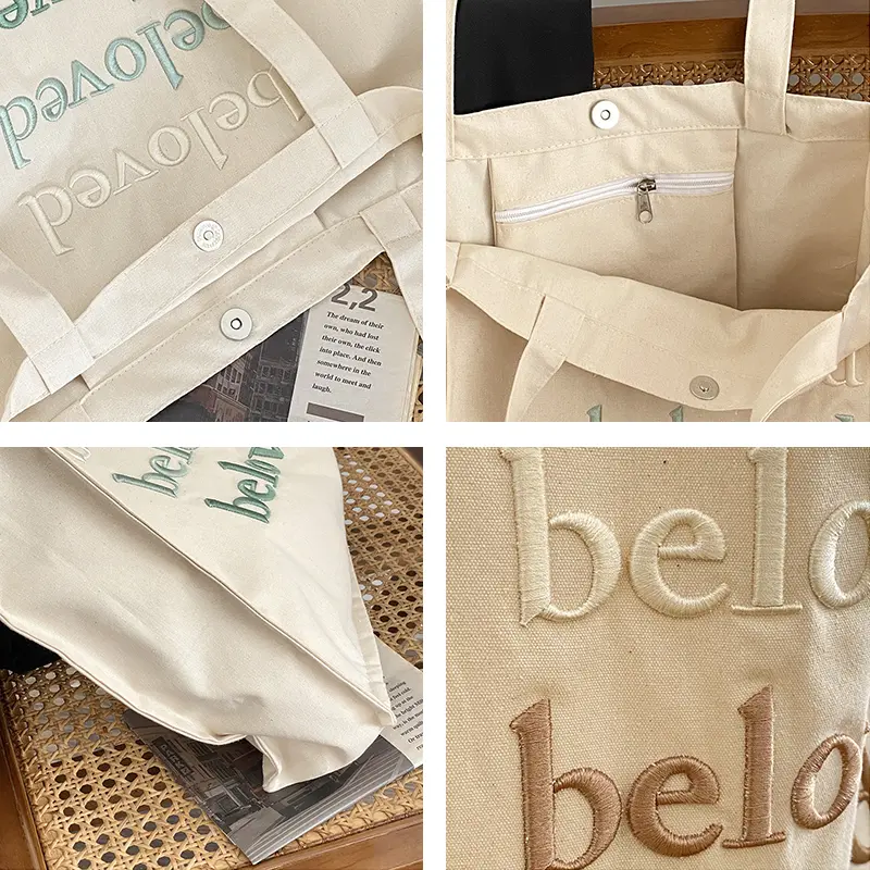 Women Canvas Shoulder Bag Beloved Embroidery Daily Shopping Bags Students Books Bag Thick Cotton Cloth Handbags Tote For Girls