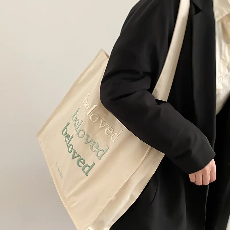 Women Canvas Shoulder Bag Beloved Embroidery Daily Shopping Bags Students Books Bag Thick Cotton Cloth Handbags Tote For Girls