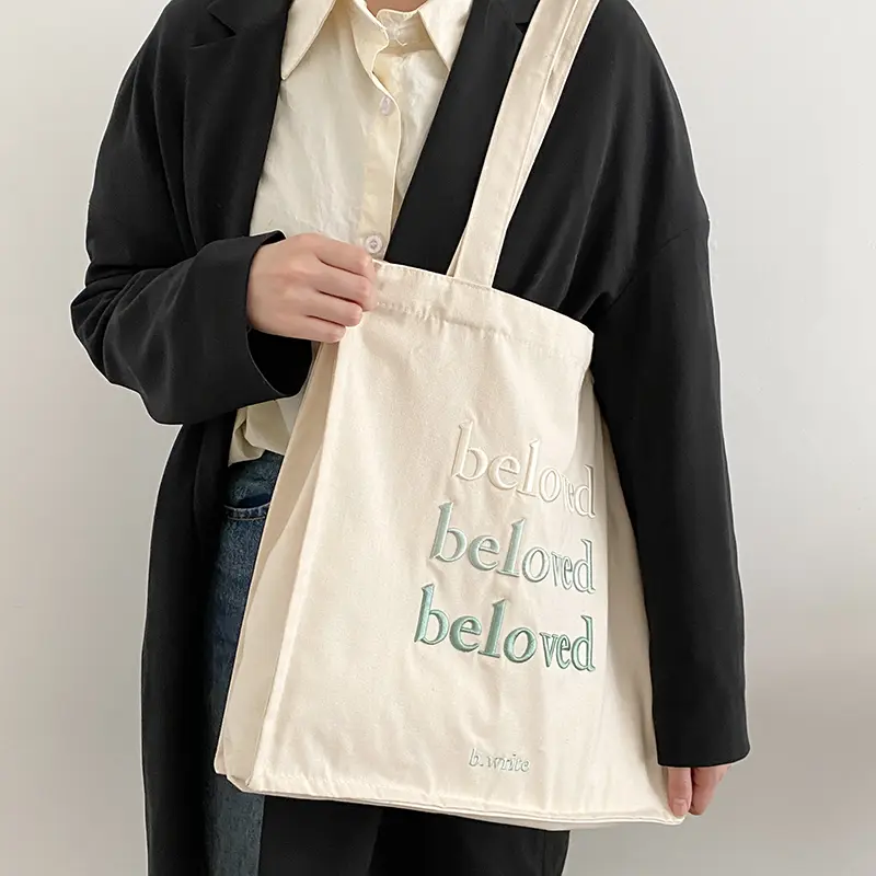 Women Canvas Shoulder Bag Beloved Embroidery Daily Shopping Bags Students Books Bag Thick Cotton Cloth Handbags Tote For Girls