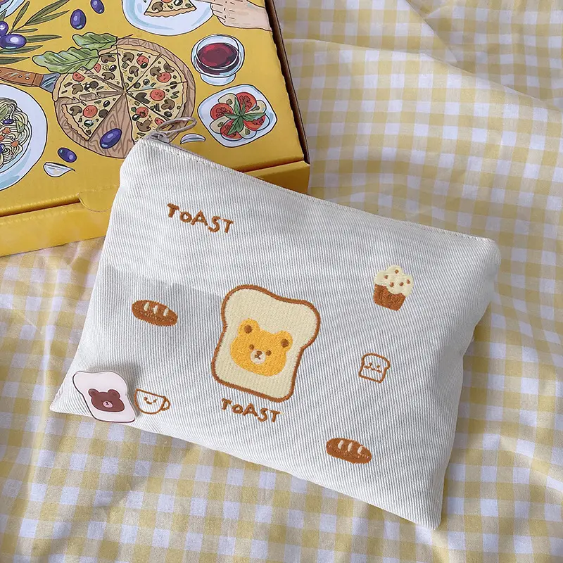 Women Canvas Cosmetic Bag Cute Embroidery Makeup Bags Girls Lovely Cloth Wallet Cotton Zipper Purse Storage Organizer Pencil Bag