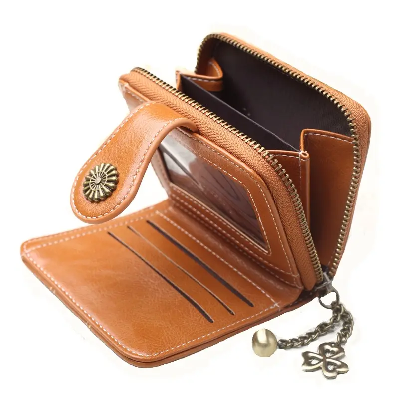 Women Vintage Wallets Greased Leather Flower Ladies Zipper Coin Purse Female Small Clutch Money Bag Credit Card Holder Wallet