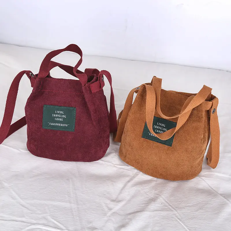 Women Mini Corduroy Shoulder Bag Female Small Canvas Handbag Little Tote Ladies Casual Vintage Purse Cloth Bucket Pouch For Girl