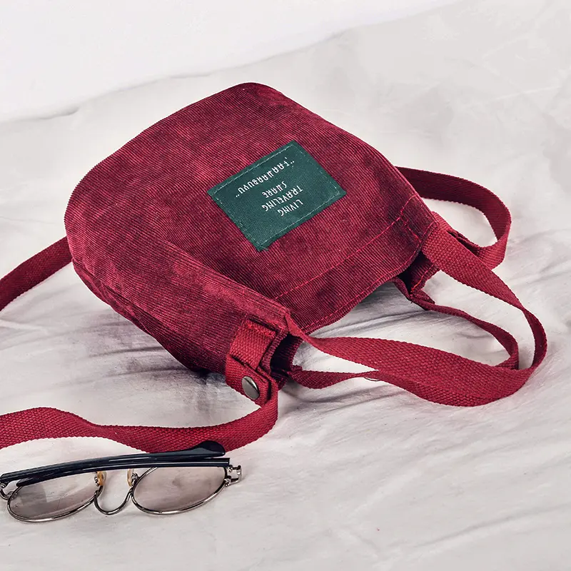 Women Mini Corduroy Shoulder Bag Female Small Canvas Handbag Little Tote Ladies Casual Vintage Purse Cloth Bucket Pouch For Girl