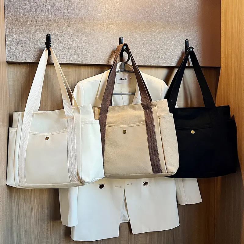 Women Canvas Shoulder Bags College Girl Books Handbag Cotton Cloth Fabric Commuting Zipper Purse Big Tote Ladies Shopping Bag