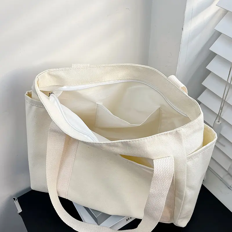 Women Canvas Shoulder Bags College Girl Books Handbag Cotton Cloth Fabric Commuting Zipper Purse Big Tote Ladies Shopping Bag