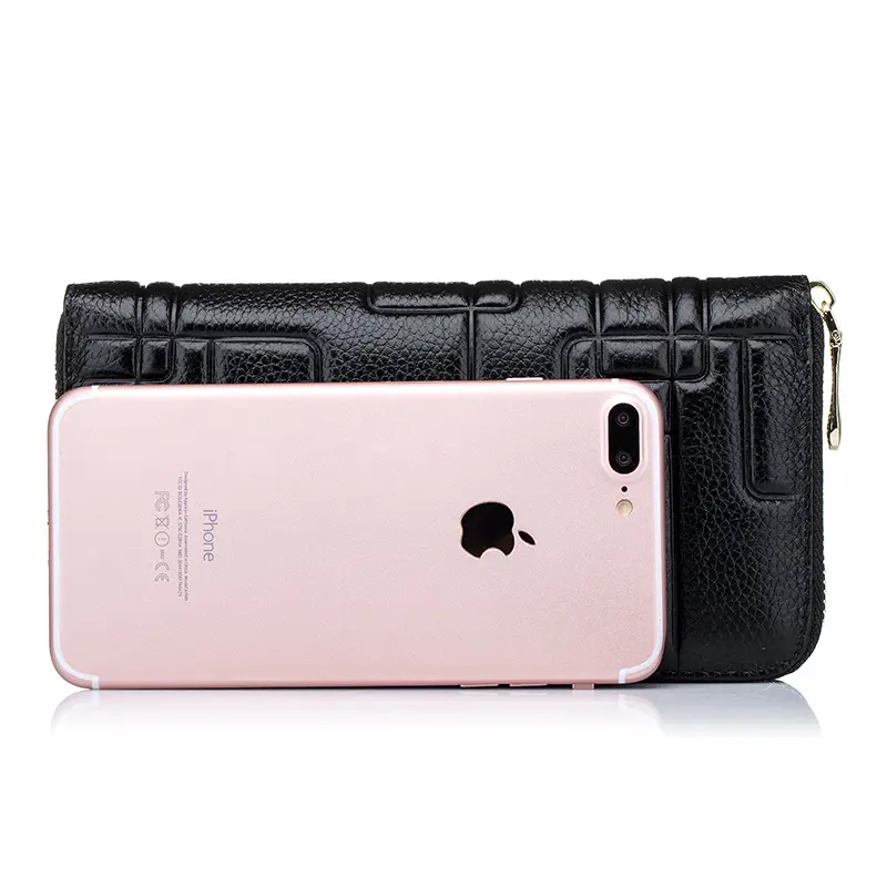 Fashion Women's Long Purse Genuine Leather First Layer of Cowhide Embossing Zipper Wallet Ladies' Clutch Bag Female Cards Holder