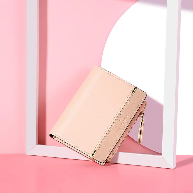 Women Small Wallet Patchwork Design Coin Purse Panelled PU Leather Ladies' Cute Mini ID Card Holder Small Money Bag For Girls