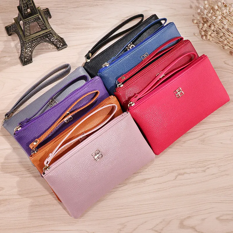 Women Long Casual Wallet Litchi Grain PU Leather Lady Zipper Phone Pocket Credit Card Holder Female Purse Coin Money Bag Clutch