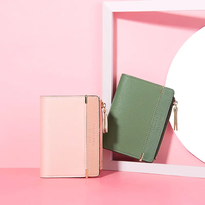 Women Small Wallet Patchwork Design Coin Purse Panelled PU Leather Ladies' Cute Mini ID Card Holder Small Money Bag For Girls