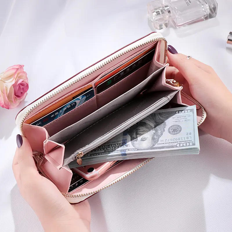Women Long Wallet Plaid PU Leather Tassel Purse Female Hit Color Clutch Bag Zipper Wallets Ladies Card Holder Money Bags