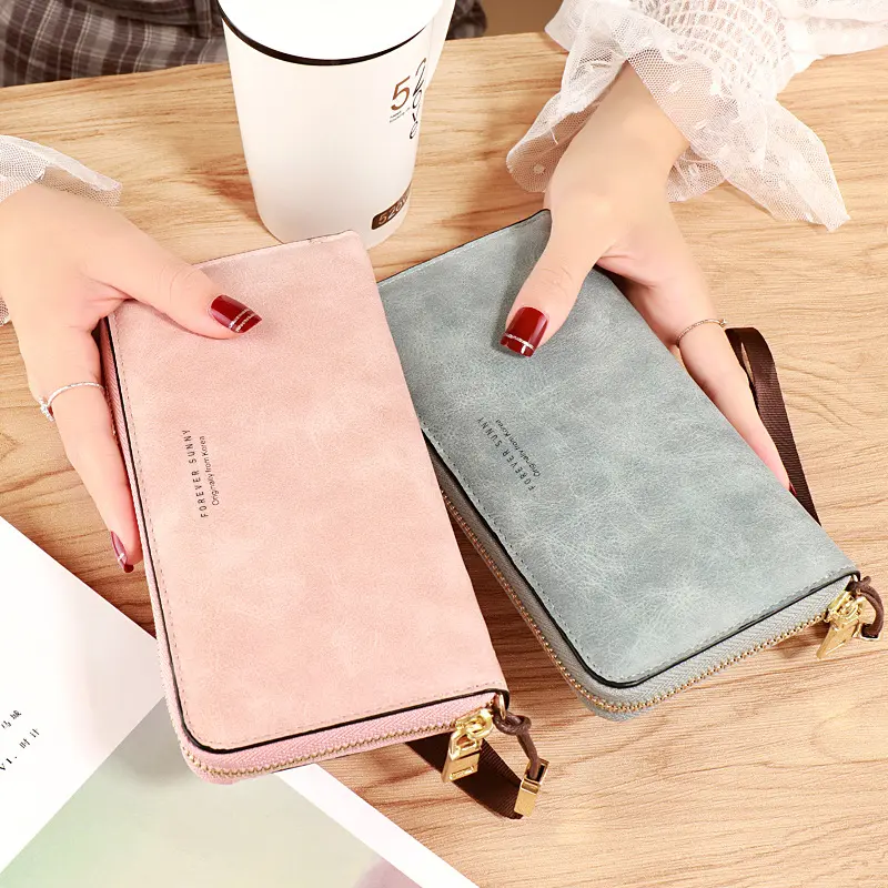 Women Long Wallet Vintage PU Leather Simple Zipper Coin Purse Credit Card Holder Cellphone Pocket Money Bag Ladies Cute Clutch