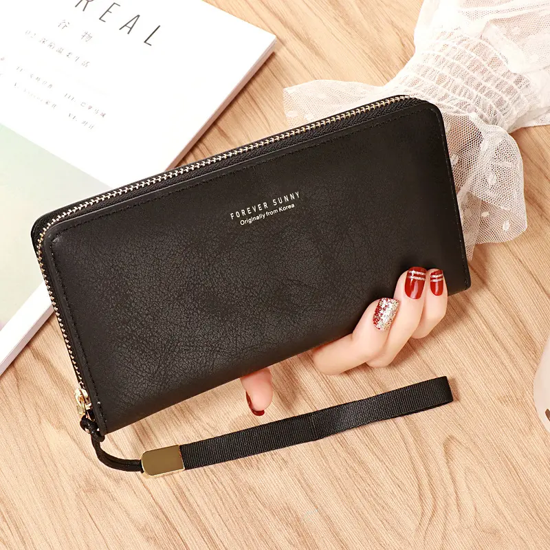 Women Long Wallet Vintage PU Leather Simple Zipper Coin Purse Credit Card Holder Cellphone Pocket Money Bag Ladies Cute Clutch