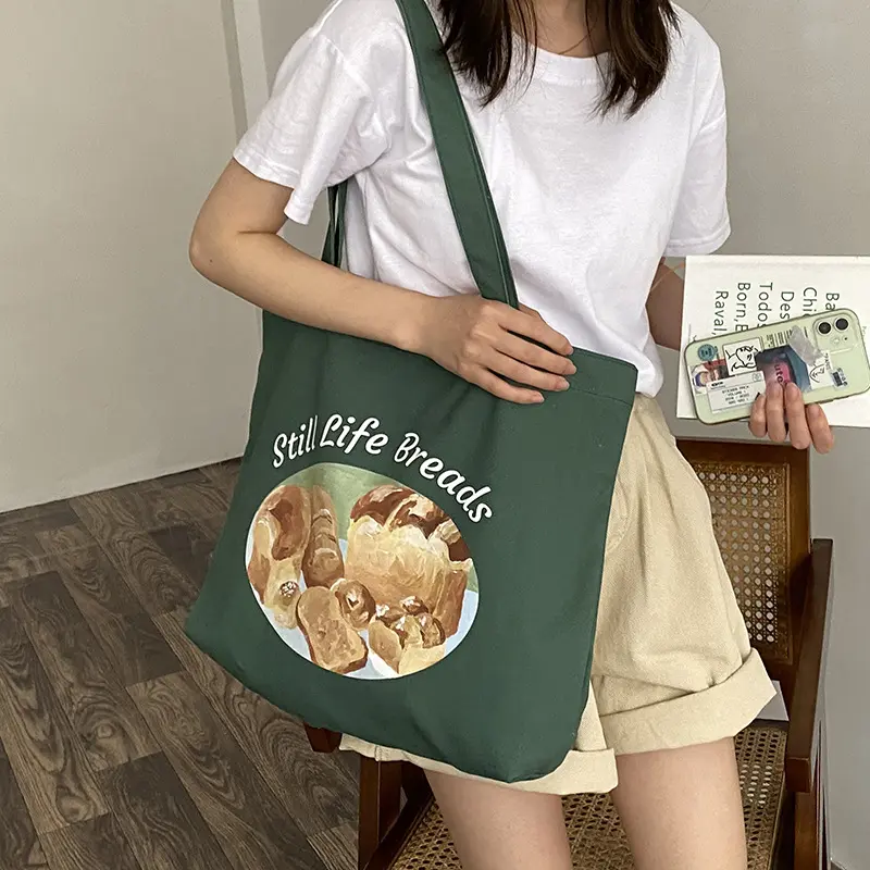 Women Canvas Shoulder Bag Food Supermarket Shopping Bags Ladies Cotton Cloth Purse Grocery Handbags Tote Books Bag For Girls