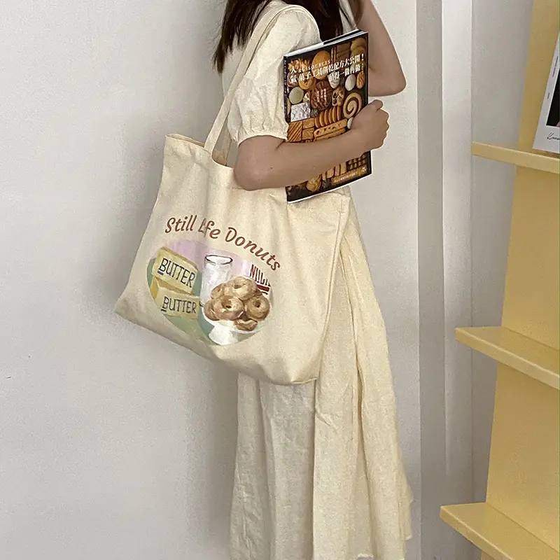 Women Canvas Shoulder Bag Food Supermarket Shopping Bags Ladies Cotton Cloth Purse Grocery Handbags Tote Books Bag For Girls