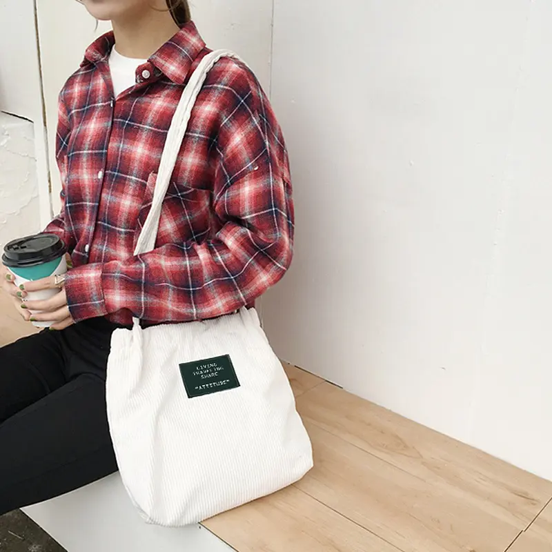 Women Corduroy Canvas Bag Female Pure Cotton Eco Cloth Crossbody Shoulder Bags Ladies Shopping Bag Pink Handbag Totes For Girls