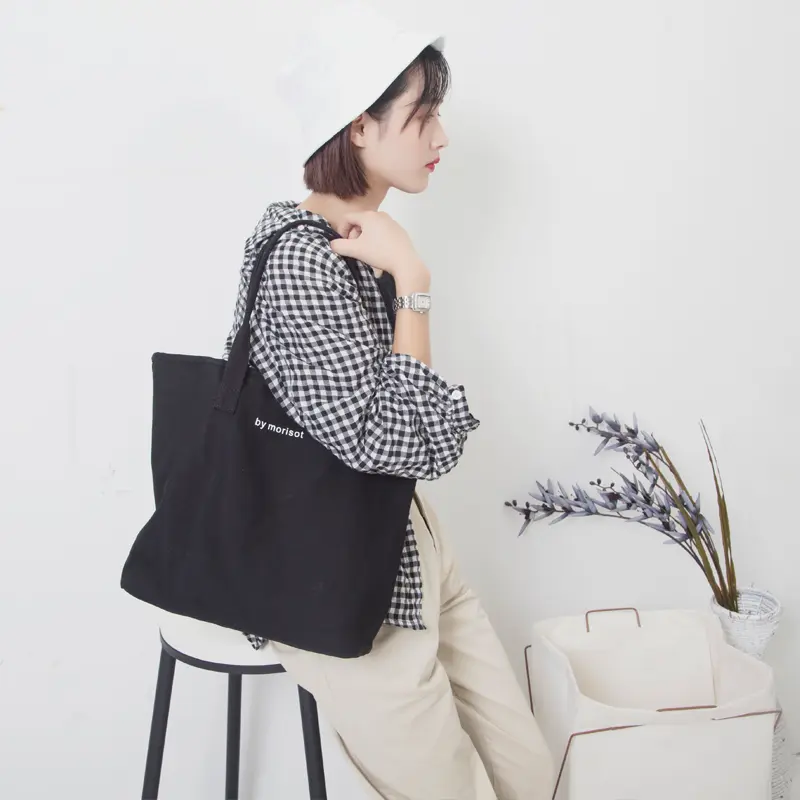 New Fashion Women Canvas Shoulder Bag Female Letters Pure Cotton Cloth Handbag Simple Tote Ladies Simple Zipper Shopping Bags