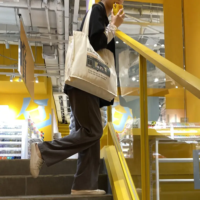 Women Canvas Shopping Bag Library Books Bag Ladies Cotton Cloth Shoulder Bags Eco Handbag Reusable Grocery Shopper Tote For Girl