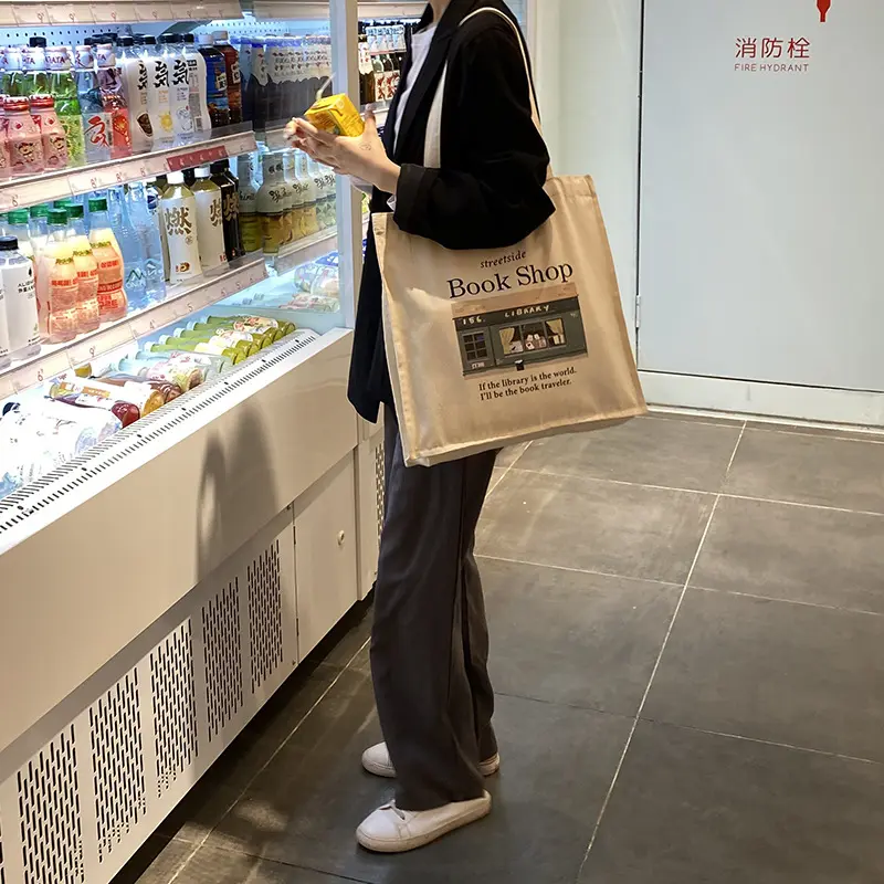 Women Canvas Shopping Bag Library Books Bag Ladies Cotton Cloth Shoulder Bags Eco Handbag Reusable Grocery Shopper Tote For Girl