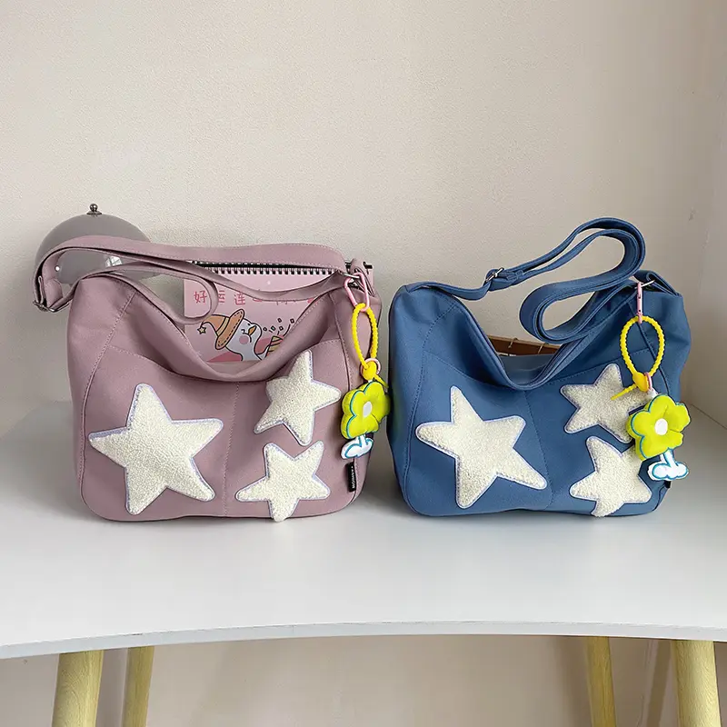 Women Nylon Shoulder Bag Five-Pointed Stars Ladies Crossbody Bag Casual Messenger Bags Girl Cute Zipper Purse College Books Tote