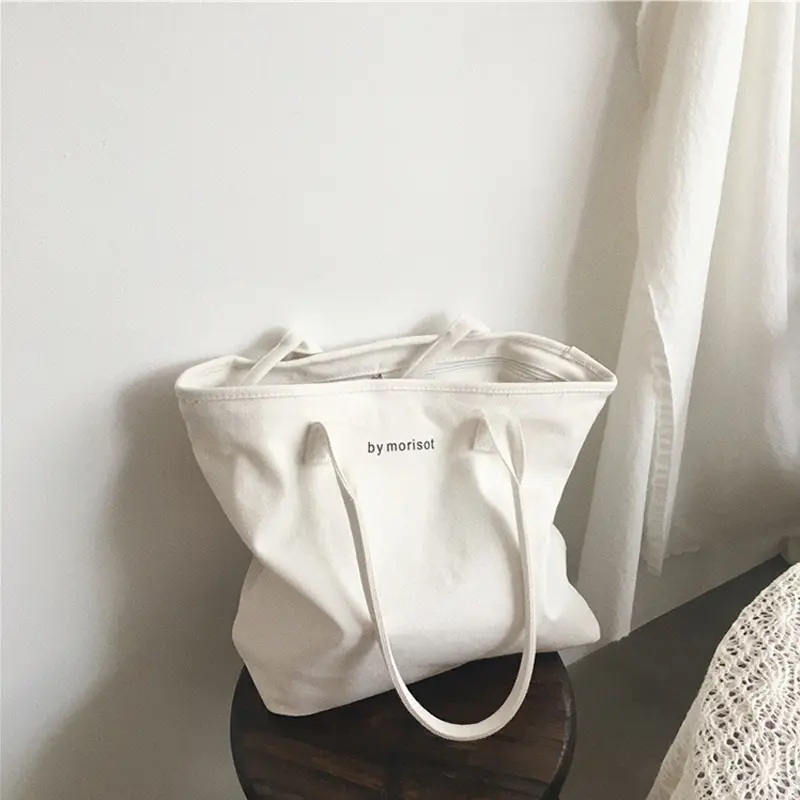 New Fashion Women Canvas Shoulder Bag Female Letters Pure Cotton Cloth Handbag Simple Tote Ladies Simple Zipper Shopping Bags