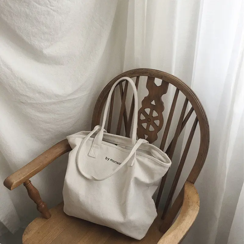 New Fashion Women Canvas Shoulder Bag Female Letters Pure Cotton Cloth Handbag Simple Tote Ladies Simple Zipper Shopping Bags