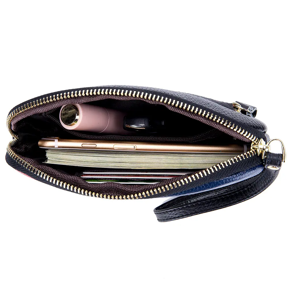 Real Leather Women Big Wallet Cute Panelled Clutch Bags Large Zipper Coin Purse Luxury Money Bag Card Holder Ladies Mini Handbag