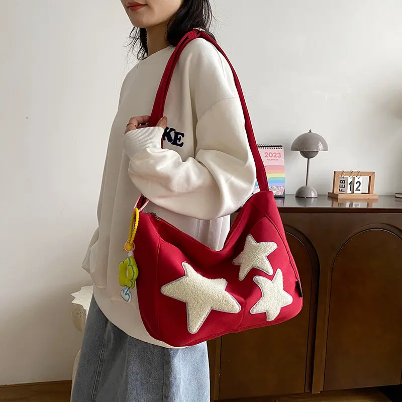 Women Nylon Shoulder Bag Five-Pointed Stars Ladies Crossbody Bag Casual Messenger Bags Girl Cute Zipper Purse College Books Tote