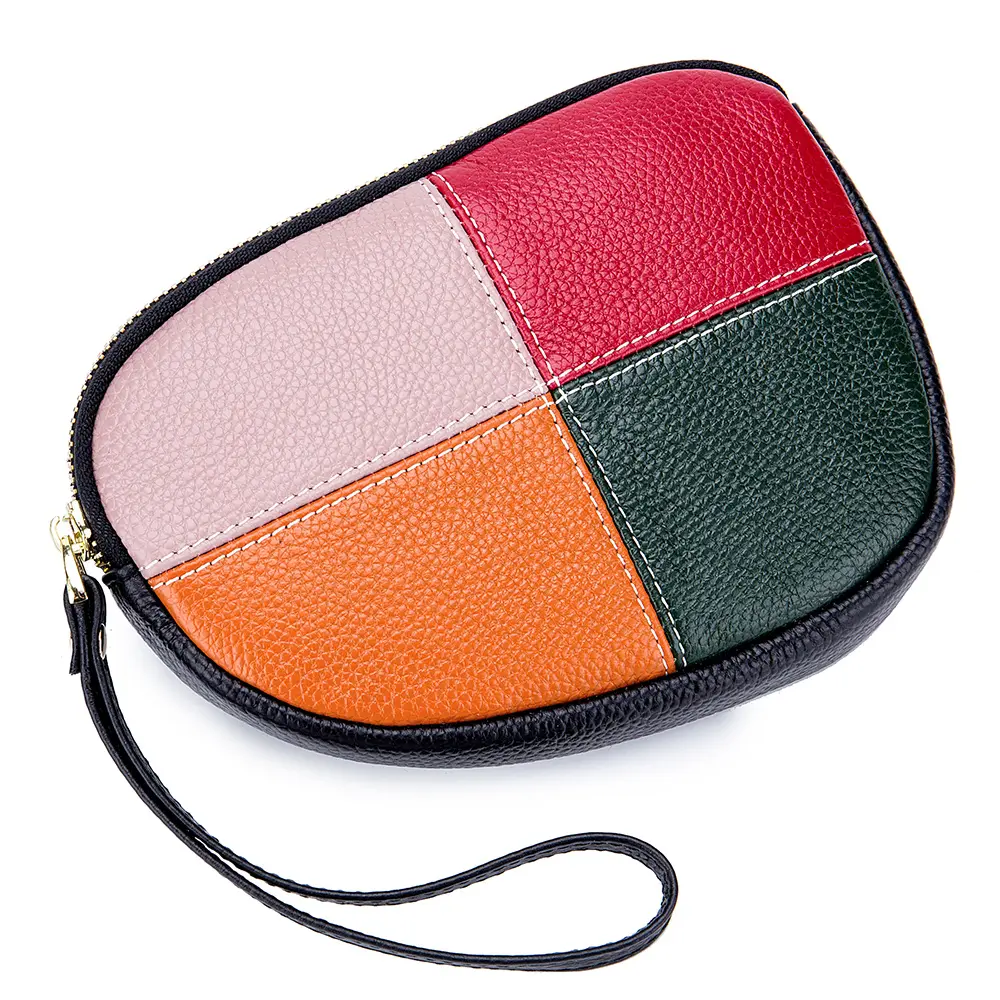 Real Leather Women Big Wallet Cute Panelled Clutch Bags Large Zipper Coin Purse Luxury Money Bag Card Holder Ladies Mini Handbag