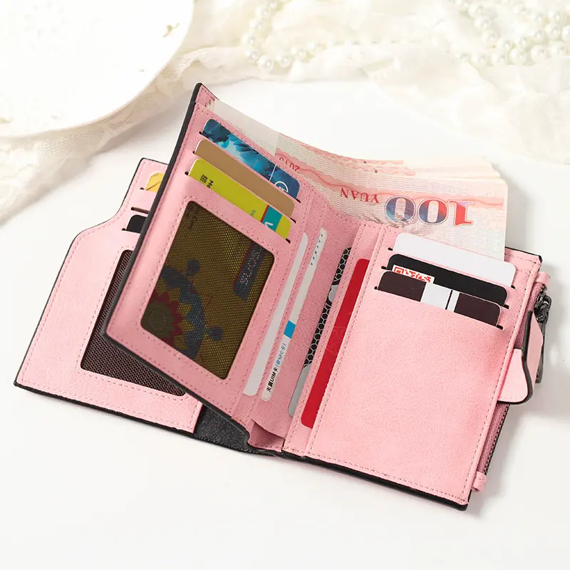 Women PU Leather Matte Short Wallets Female Fashion Zipper Hasp Small Wallet Ladies Credit Card Holder Short Coin Purse For Girl
