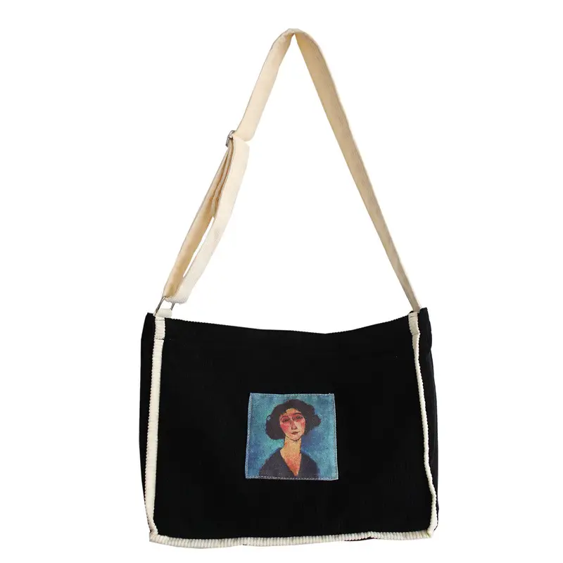 Ladies Canvas Corduroy Shoulder Bags Olde Worlde Look Women Messenger Bag Zipper Book Handbag Eco Soft Cloth Tote For Girls