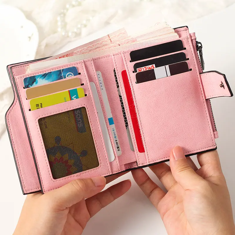 Women PU Leather Matte Short Wallets Female Fashion Zipper Hasp Small Wallet Ladies Credit Card Holder Short Coin Purse For Girl
