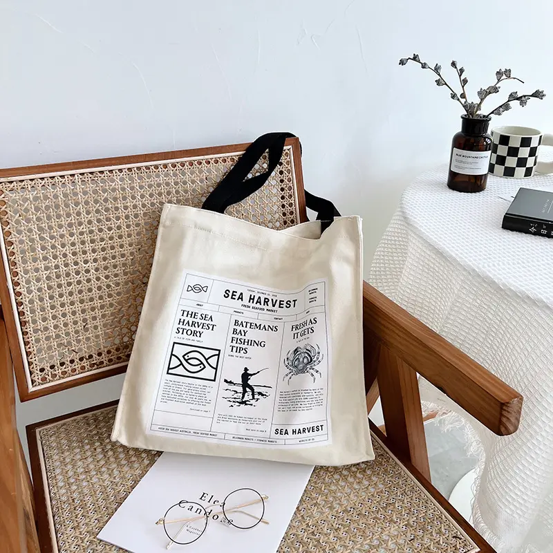 Women Canvas Shoulder Bag Sea Harvest Bill Print Eco Shopping Bags Female Shopper Large Tote Eco Book Handbag Cotton Cloth Purse