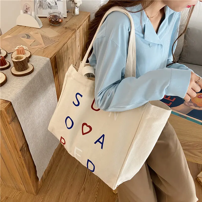 Women Large Canvas Shopping Bag Reusable Cotton Tote Grocery Bag Eco Big Books Handbag Shopper Cute Shoulder Bags For Ladies
