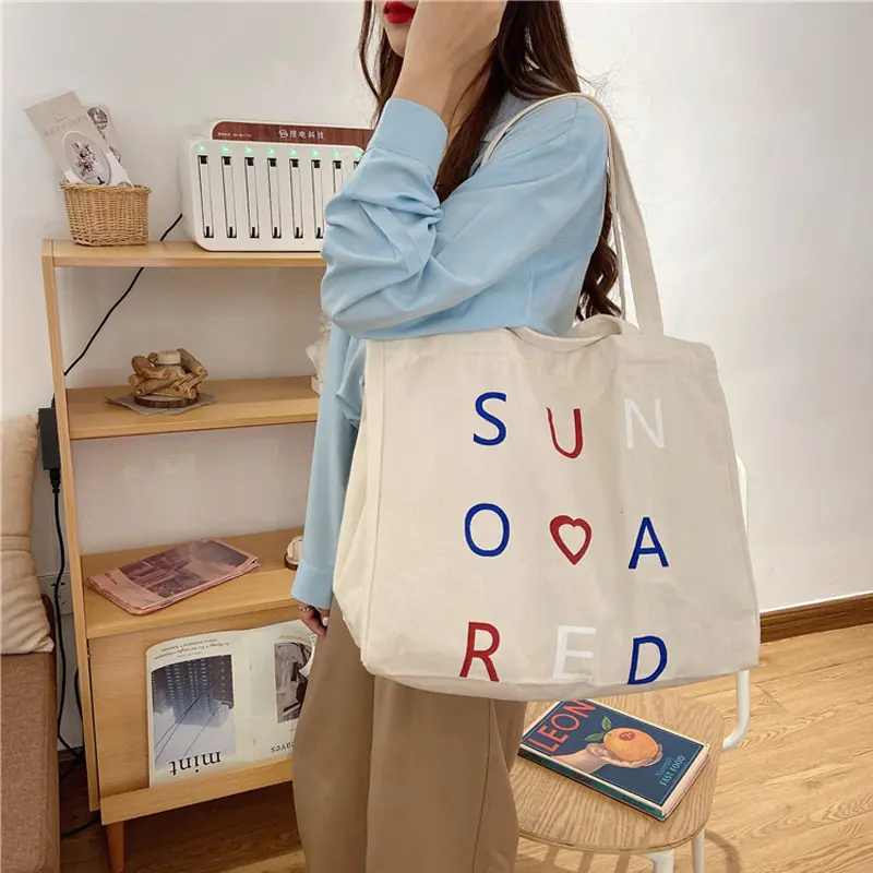 Women Large Canvas Shopping Bag Reusable Cotton Tote Grocery Bag Eco Big Books Handbag Shopper Cute Shoulder Bags For Ladies