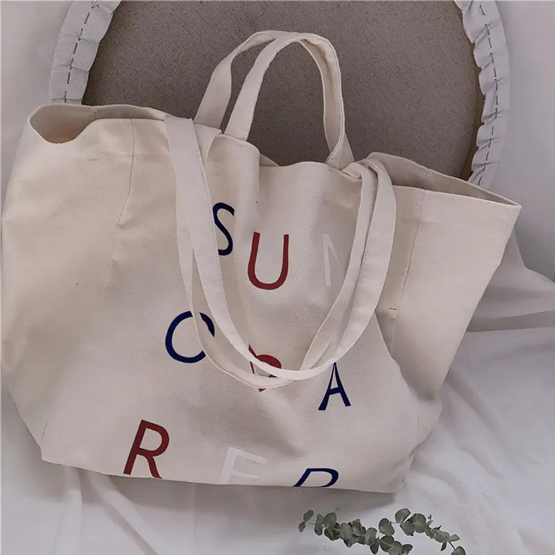 Women Large Canvas Shopping Bag Reusable Cotton Tote Grocery Bag Eco Big Books Handbag Shopper Cute Shoulder Bags For Ladies