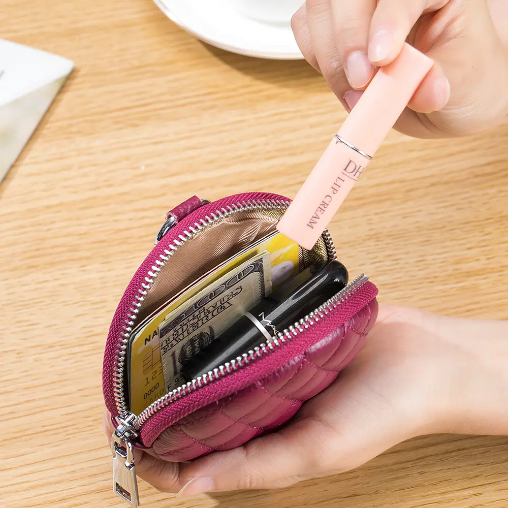 Real Leather Women Coin Purse Diamond Stitching Circle Wallet Mini Organizer Case Small Money Bag Cute Pouch For Keys Earphone