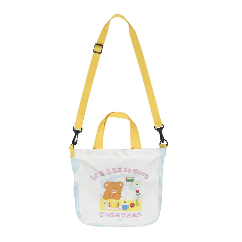 Women Canvas Shoulder Bag Cute Cartoon Print Books Bag For College Girl Large Capacity Shopping Bag Cotton Cloth Fabric Big Tote