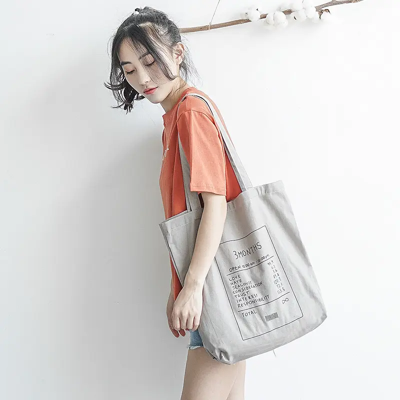 Women Cotton Canvas Grocery Shopping Bag Ladies Eco Gray Cloth Purse Shoulder Bag Female Foldable Reusable Handbag Books Tote