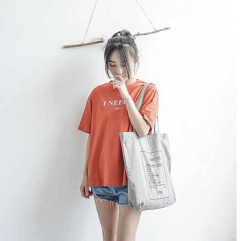 Women Cotton Canvas Grocery Shopping Bag Ladies Eco Gray Cloth Purse Shoulder Bag Female Foldable Reusable Handbag Books Tote