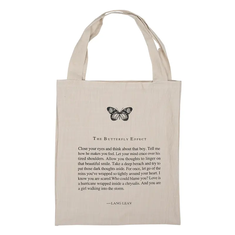 Lightweight Cotton Linen Women Canvas Shoulder Bags Eco Shopping Bag Double Pockets Large Capacity Handbag Tote Butterfly Print