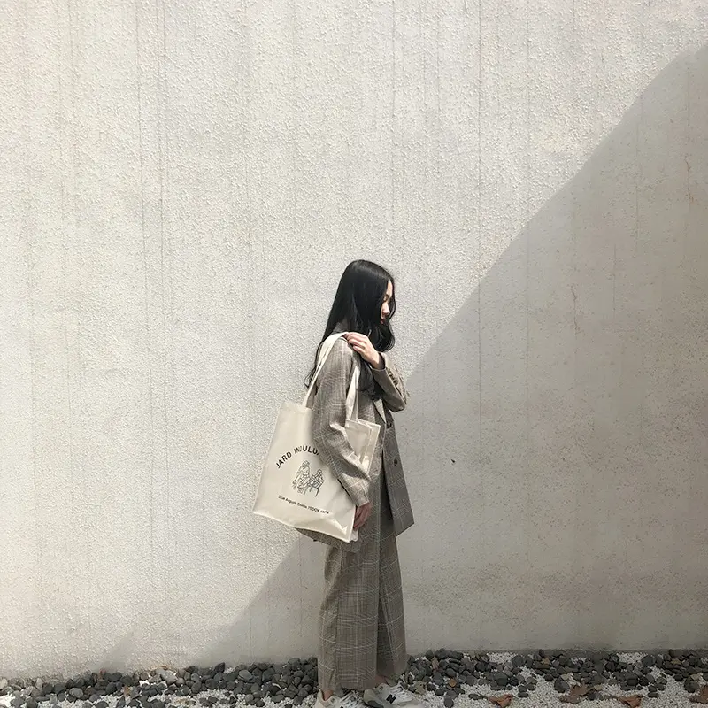 Women Large Canvas Bag  Jardin du Luxembourg Cotton Cloth Shoulder Bag French Letter Print Big Handbag Casual Tote Shopping Bags