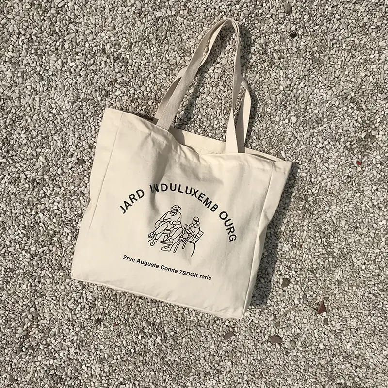 Women Large Canvas Bag  Jardin du Luxembourg Cotton Cloth Shoulder Bag French Letter Print Big Handbag Casual Tote Shopping Bags