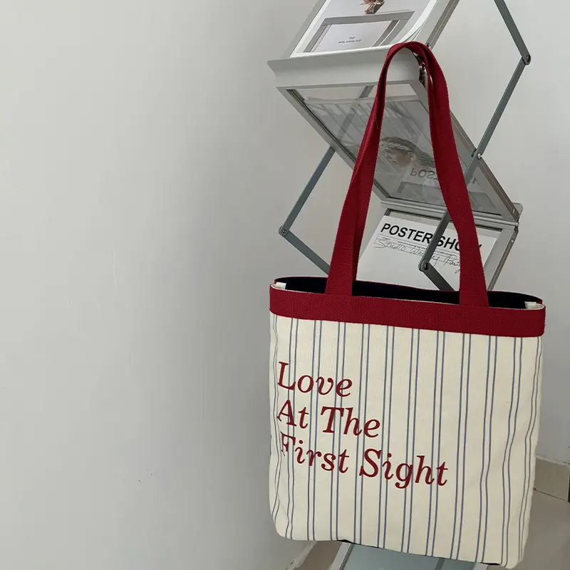 Love At First Sight Women Canvas Shoulder Bags Ladies Grocery Shopping Bag Cotton Cloth Purse Handbag Student Cute Books Tote