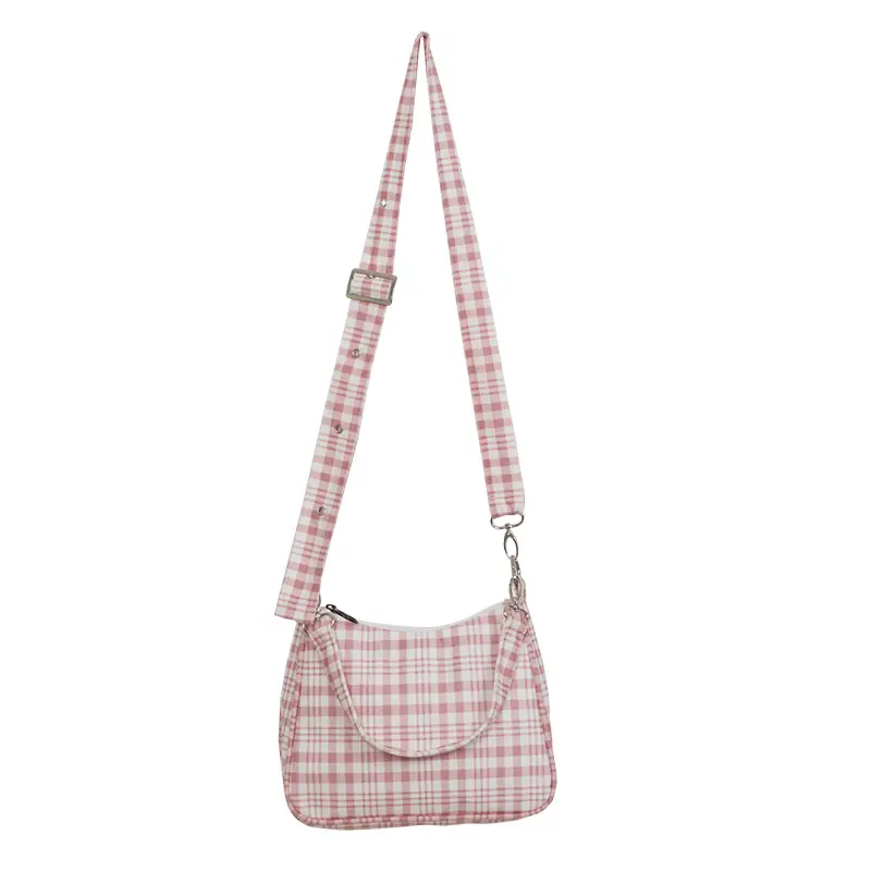 Cute gingham Women Canvas Shoulder Bag Ladies' Checked Print Woolen Cloth Crossbody Bags Half Moon Handbag Plaid Tote for Girls